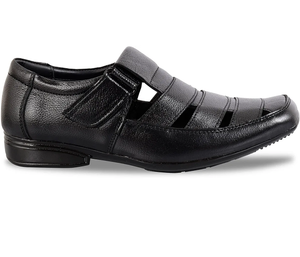 Sandales décontractées en cuir véritable noir pour hommes, design élégant à enfiler, respirabilité améliorée, ajustement flexible, semelle intérieure rembourrée - Product Image 1