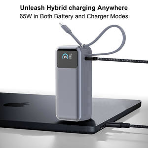 ETL 인증 PD65W 디지털 디스플레이 10000mAh 타입-C 케이블 내장형 보조배터리 겸용 충전기 - Product Image 3