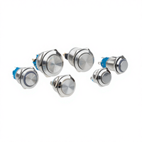 Interrupteur à bouton-poussoir momentané et maintenu, éclairé par anneau, étanche IP67, en acier inoxydable, 10 broches, DPDT, 12/16/19/22/25/28/30mm