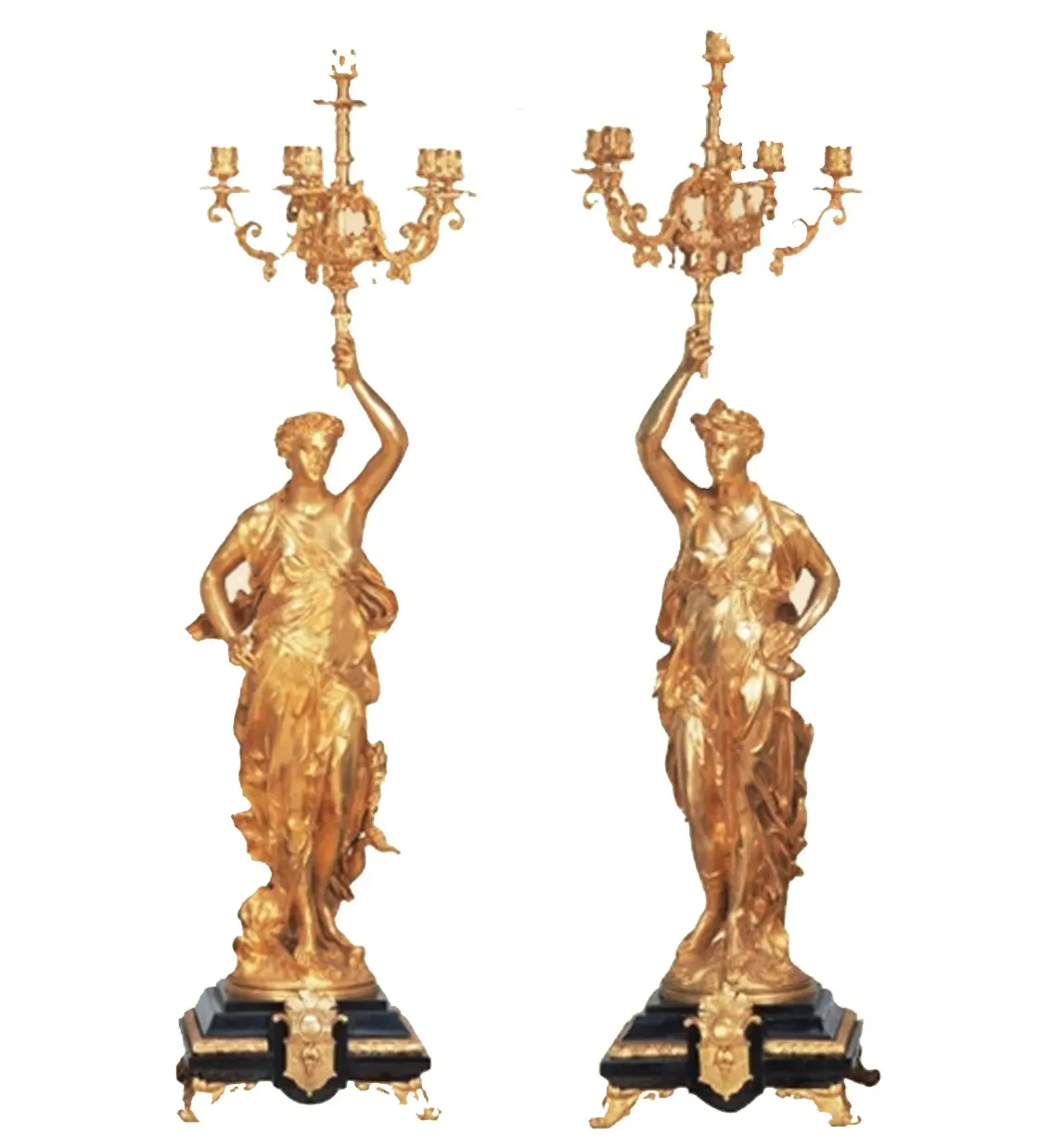 Antico paio di dorati in ottone massiccio fuso "guerriero" figura portacandele/candelabri/candelabri con 6 lampade per religiosi