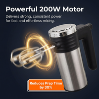 Batidora Eléctrica de Mano de 200W, 5 Velocidades, de Acero Inoxidable, con Ganchos para Amasar, 110V, Portátil, para Repostería