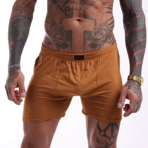 Boxers pour hommes 100% coton couleur moutarde, respirants, doux et confortables, sous-vêtements masculins avec ceinture élastique, tailles 48-66, fournisseur d'usine - Product Image 1