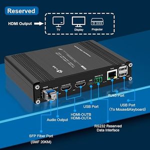 Extenseur de fibre <span class=keywords><strong>HDMI</strong></span> 4K 60Hz avec KVM, 20 km par module SFP LC SMF, prend en charge la double sortie <span class=keywords><strong>HDMI</strong></span>, RS232, <span class=keywords><strong>Ethernet</strong></span> 10/100M, audio, EDID, IR - Product Image 2