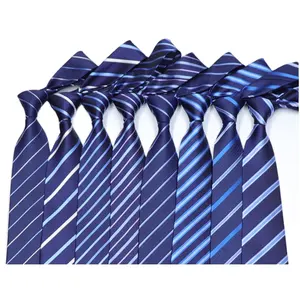 Polyester klasik donanma boyun bağları şerit resmi iş kravat erkekler için