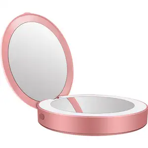 Specchio per il trucco pieghevole con ingrandimento portatile più venduto con ricarica della cintura specchio cosmetico tascabile con luce a Led