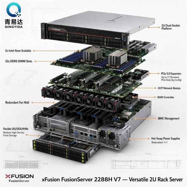 High Quality Xeon Fusion 2288H V7 2288HV7 Rack Server 2.1GHz Stock