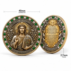 Médaille religieuse 3D en relief avec verset biblique de la Prière du Seigneur et incrustation de cristal, pour collection chrétienne et cadeau de foi - Product Image 3