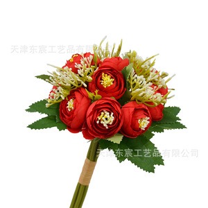 Bouquet de fleurs artificielles en soie, bourgeons de thé noués à la main, 24 cm de haut, pour décoration intérieure, mariage et maison - Product Image 5