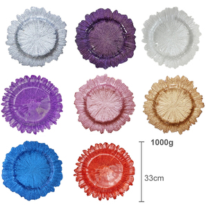 Ensemble d'assiettes en verre <span class=keywords><strong>noir</strong></span> clair de 13 pouces avec chargeur en verre de luxe en forme de soleil assiettes à dîner pour la vaisselle de mariage - Product Image 3