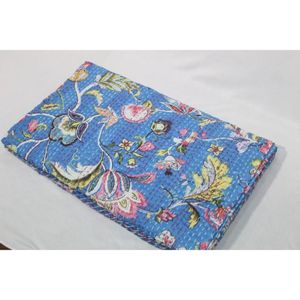 Indian Kantha Bedspread & <b>Quilt</b> <b>Handmade</b> Printed Cotton Washable Soft Eco-Friendly Home Decor Housewarming Gift - Product Image 5