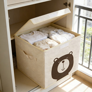 Contenitore portaoggetti in tessuto per bambini con coperchio integrato, scatola pieghevole con stampa <span class=keywords><strong>orsetto</strong></span> per l'organizzazione di giocattoli e libri nella cameretta - Product Image 3
