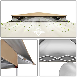 Gazebo pliable 3,6 m x 3,6 m avec parois en maille, <span class=keywords><strong>tente</strong></span> de réception à double toit pour jardin avec poids de fixation et sac de transport, beige - Product Image 3