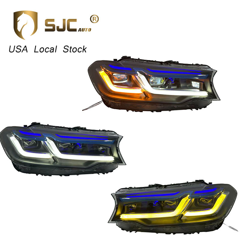 Sjc Auto Parts Yellow White Dual-Color Blue Eyebrow DRL Headlight For BMW G30 G38 Pre-Lci Front