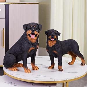 Estatua Decorativa de Perro <span class=keywords><strong>Rottweiler</strong></span> Negro de Tamaño Real, Cachorro Sentado Juguetón, de Resina Artesanal para Interiores y Exteriores, Coleccionable para Decoración del Hogar - Product Image 1
