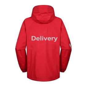 <span class=keywords><strong>Veste</strong></span> de <span class=keywords><strong>pluie</strong></span> imperméable à col montant fin et enduit, uniforme de travail pour les livreurs et les cyclistes, avec logo personnalisé - Product Image 5