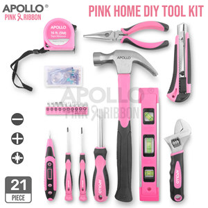 Apollo 21-Piece Pink Chrome Vanadium Steel <b>Tool</b> <b>Set</b> 3-Year Warranty for Home Repair DIY Includes Adjustable Wrench Soft Case - Product Image 2