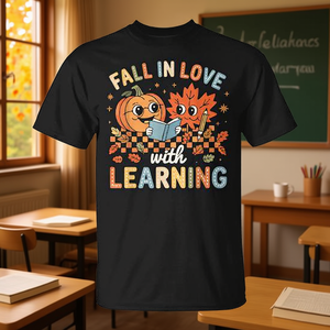 Camiseta de maestra con diseño de calabaza de otoño, enamórate del aprendizaje - Product Image 3
