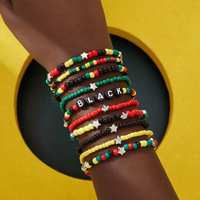 Pulseras del Mes de la Historia Negra de Juneteenth, Set de Pulseras Elásticas de Cuentas de Cerámica Suave, Joyería de Capas con Letras Afroamericanas Afro