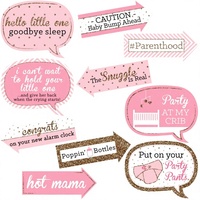 Kit d'accessoires amusants roses pour photomaton de fête prénatale et 1er anniversaire 'Hello Little One', 10 pièces, formes flèches et bulles de discours, bâtons d'accessoires inclus