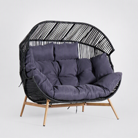 Banc contemporain personnalisé noir à cordon avec cadre en X, chaise longue d'extérieur 2 places pour jardin, patio, véranda, terrasse, salon