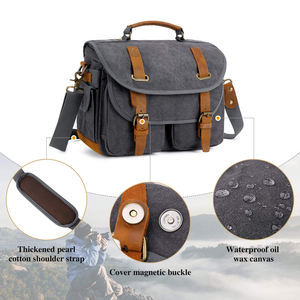 Sac à bandoulière en toile et cuir de vache pour appareil photo, sacoche pour accessoires de photographie, étuis d'appareil photo - Product Image 5