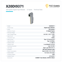 Modul Input Digital X20DI9371 12 Titik 24V DC Sink 1-Wire 3.75mA IP20 Terminal Input PLC untuk Kontrol Mesin