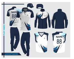 Latest Design 2023 Powerhawke <b>Cricket</b> Uniform <b>Set</b> Full Sleeve Collar Jersey with Jacket and Cap in Beautiful Colors - Product Image 4