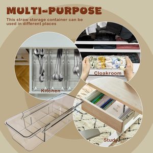 Expandable Utensil <b>Drawer</b> Organizer Transparent Adjustable Plastic <b>Storage</b> <b>Box</b> with Dividers for Kitchen Office Desk - Product Image 4