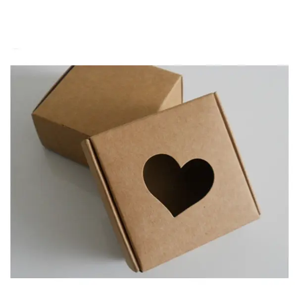 Boîtes en papier Kraft marron fait sur mesure, mignonnes boîtes à savon avec fenêtre ronde et en cœur, emballages personnalisés, tiroirs, 50 pièces