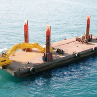 Plateforme de maintenance fluviale et marine professionnelle, motorisée au diesel, capacité 20 tonnes, avec vérin modulaire auto-élévateur et moteur.