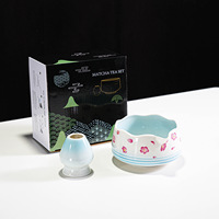 Ensemble de 2 bols à matcha en céramique à thème mignon avec support pour fouet, fourni par l'usine (OEM)