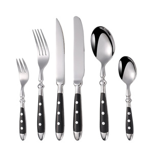 Set di Posate in Acciaio Inossidabile con Design a Rivetti, Set di Posate Moderne con Manico in Bachelite Lucidato a Specchio per Casa, Feste e Ristoranti - Product Image 5