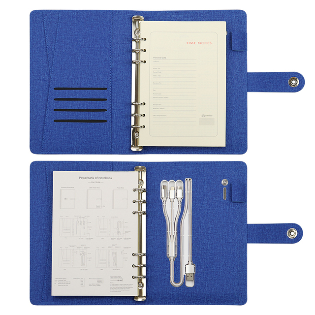 Power Bank Diary A5 Leather Hardcover Loose Leaf Notebook with Wireless Charger 2025 Planner Gifts Customized Logo
