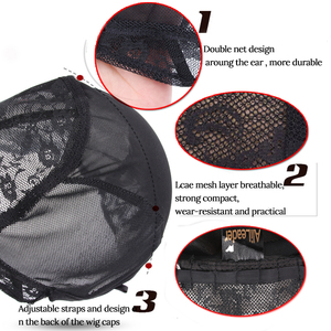 Leeons Chất lượng cao có thể điều chỉnh dây đai thông gió lưới hairnet Đôi Ren Tóc Giả thoáng khí mũ để làm tóc giả - Product Image 3