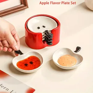 4-Piece Ceramic Dipping Sauce <strong>Set</strong> with Stand - Cute Cartoon Small Bowls for Soy Sauce, Wasabi, Hot Pot - Product Image 2