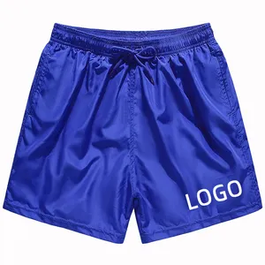 Celana Renang Pria, Celana Pendek Papan Logo Kustom Hitam Pantai Polos untuk Pria