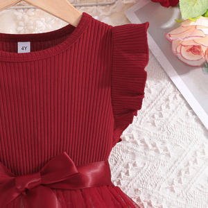 Robe d'été style princesse en dentelle florale pour filles de 4 à 7 ans, fourniture ODM, pour mariage, fête formelle, en tissu peigné respirant - Product Image 3