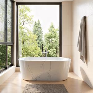 Baignoires à remous compatibles, baignoire portable en acrylique autoportante pour intérieur avec design veiné de marbre - Product Image 6