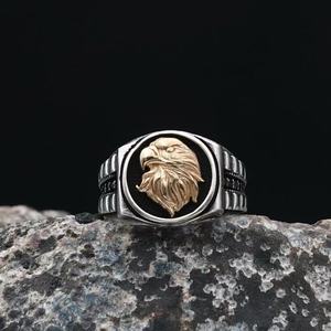 Eagle Head Men's <b>Ring</b> Two-Tone Alloy Punk Style Fashion Jewelry Gift <b>Ring</b> - Product Image 4