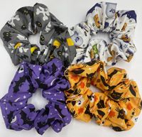 Élastique à cheveux vintage en tissu imprimé, série Halloween Crâne Citrouille, accessoire pour queue de cheval