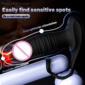 9 Speed Thrusting & Vibration Silicone Anal Plug Dual Ring Lock <span class=keywords><strong>Prostate</strong></span> Stimulator Unisex Massager Sex toy. - Product Image 3