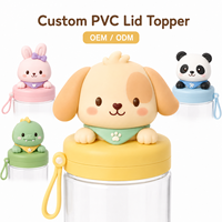 Venta al por mayor de tapas de botella de juguete con diseño de mascota de dibujos animados, reutilizables, de PVC suave, figuras decorativas para vasos.