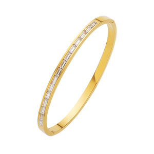 Simple Design Multi-Color Channel Setting Square Cubic Zirconia Classic Simple Stainless Steel <b>Bangles</b> <b>Bracelet</b> for Women - Product Image 6