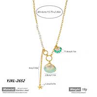 Collier en acier inoxydable émaillé avec pendentif coquillage et perle asymétrique, plaqué or 18K PVD, inaltérable, bijoux océaniques
