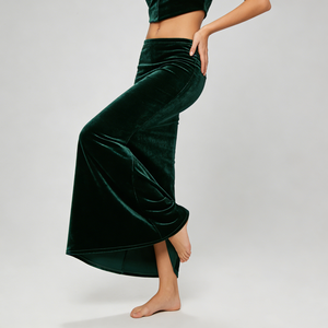 Jupes longues de soirée formelles confortables en <span class=keywords><strong>velours</strong></span> doux vert foncé sexy à taille haute pour femmes - Product Image 3