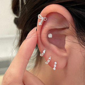Boucles d'oreilles créoles en argent pur 999 avec zircon, plaqué argent, forme géométrique, nœud papillon, bijoux de <span class=keywords><strong>piercing</strong></span> pour l'oreille, cadeau d'anniversaire unisexe - Product Image 1