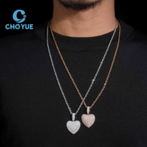 Colgante de Corazón de Plata de Ley 925 con Moissanita, Joyería Hip Hop, Colgante Hip Hop Personalizado con Moissanita para Hombre - Product Image 6