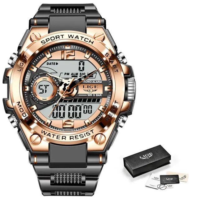 LIGE ขายร้อนผู้ชายกีฬา Led นาฬิกา Silicon Strap Dual Chronograph นาฬิกาผู้ชายนาฬิกาดิจิตอลนาฬิกาข้อมือนาฬิกา Relogio masculino