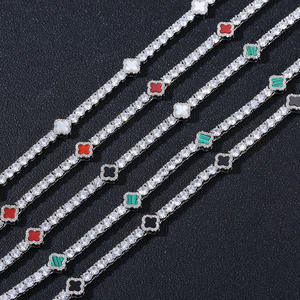 Collar Personalizado <span class=keywords><strong>de</strong></span> Joyería Femenina Exquisita con Circonitas Cúbicas Brillantes, Cadena Estilo Tenis, Flor <span class=keywords><strong>de</strong></span> la Suerte, Trébol <span class=keywords><strong>de</strong></span> Cuatro Hojas, Colorido, para Regalo - Product Image 2