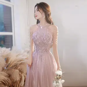 S256Q2024ピンクのイブニングドレス女性の新しい気質宴会ロングドレスパーティーイブニングガールドレス
